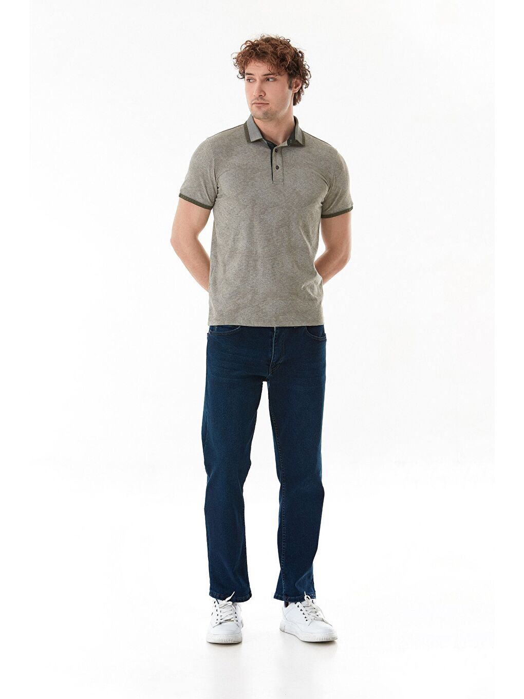 Haki Basic Polo Yaka Slim Fit Tişört-2