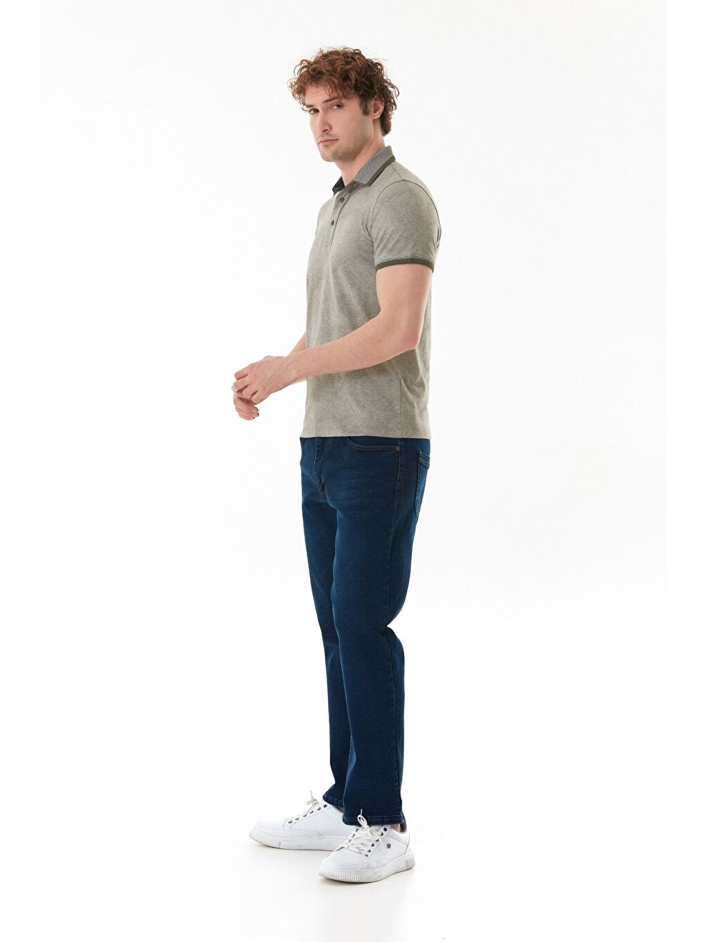Haki Basic Polo Yaka Slim Fit Tişört-4