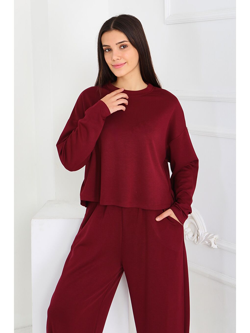 Şalvarlı Modal İkili Takım Bordo - 27869-BORDO-2