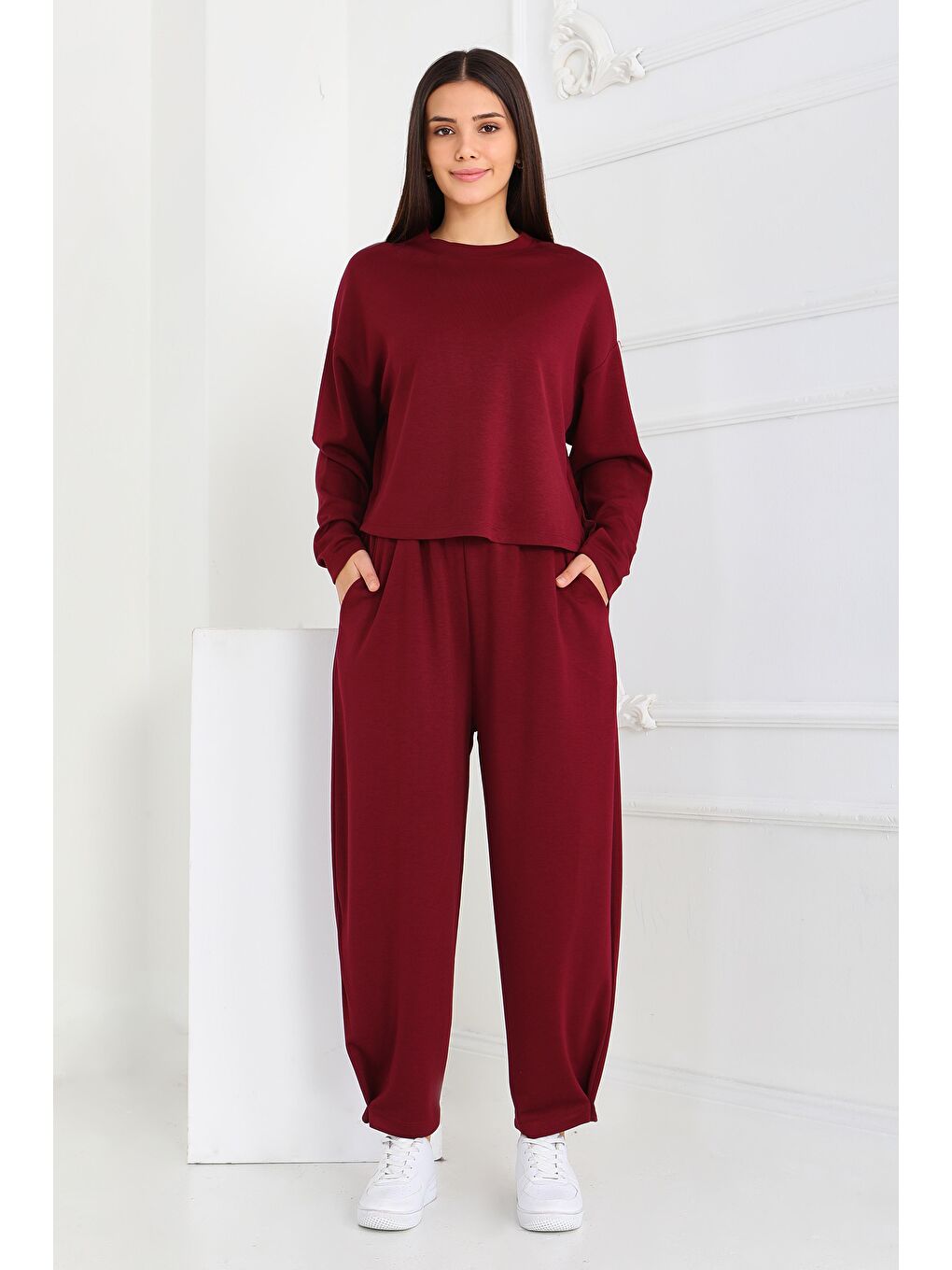Şalvarlı Modal İkili Takım Bordo - 27869-BORDO-3