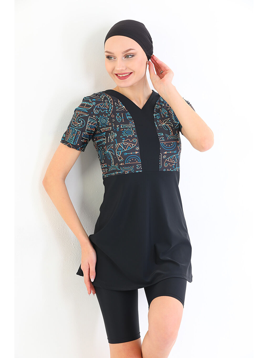 Yarı Kapalı Elastanlı Mayo 2316 Nil Siyah