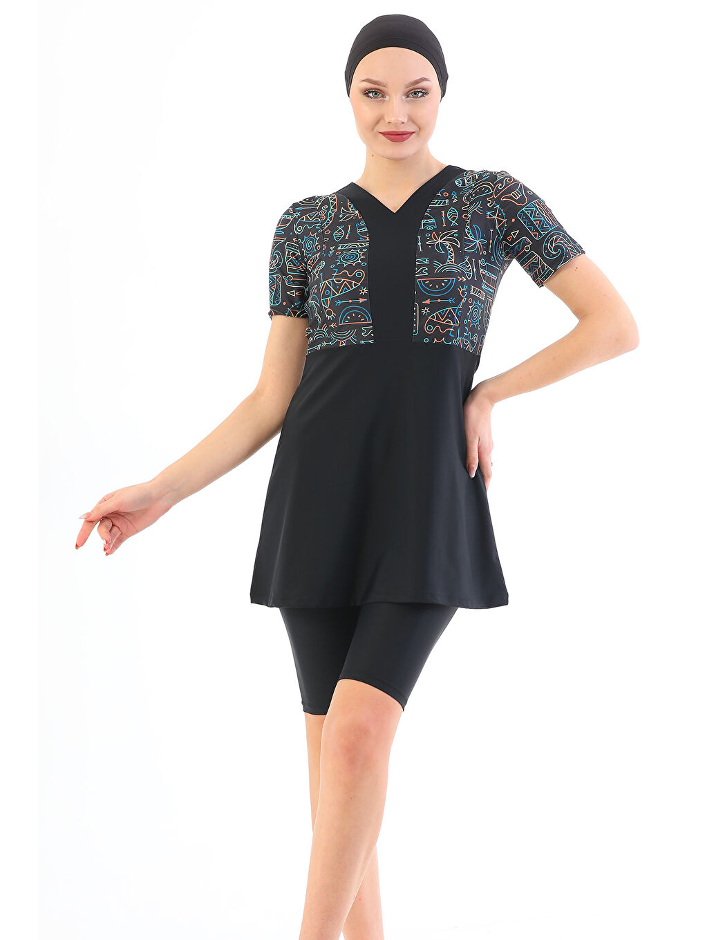 Yarı Kapalı Elastanlı Mayo 2316 Nil Siyah-1