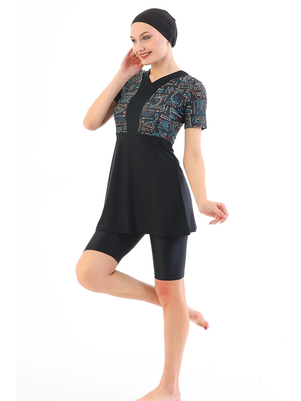 Yarı Kapalı Elastanlı Mayo 2316 Nil Siyah-2