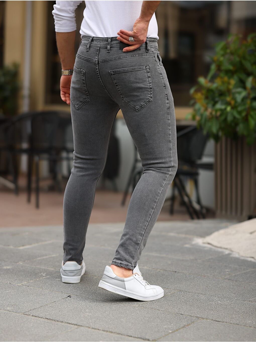 Gri Erkek Slim Fit Elastanlı Denim Jean Pantolon-2
