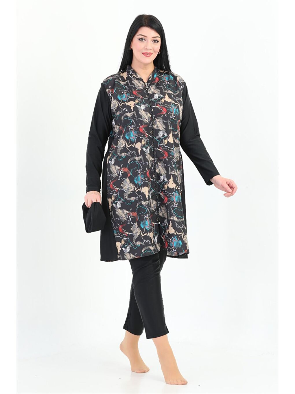 Büyük Beden Tam Kapalı Tesettür Mayo 2350 Aysun Yeşil Siyah-3