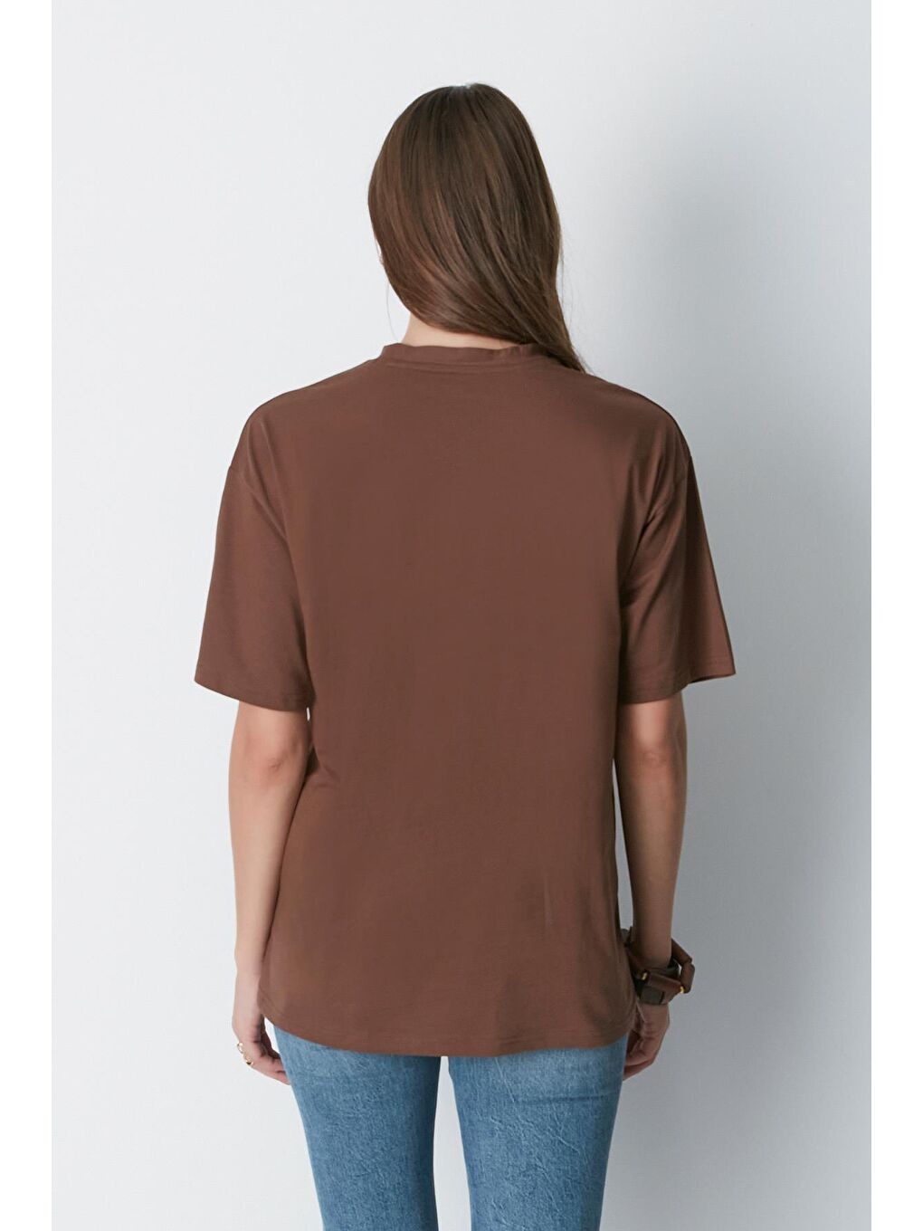 Bisiklet Yaka Kısa Kol 2'Li Casual Basic T-Shirt 961 Kahverengi-2