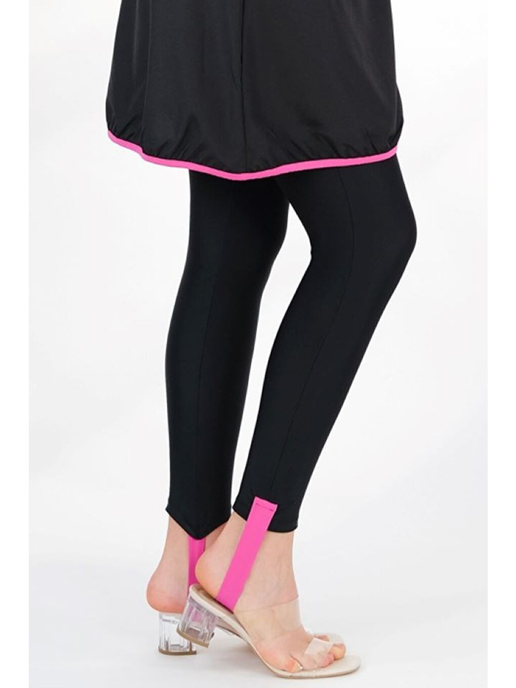 UV Koruyuculu Tasarım Tam Kapalı Yüzücü Tesettür Mayo Neva 2233F Siyah Fuşya Biyeli-3