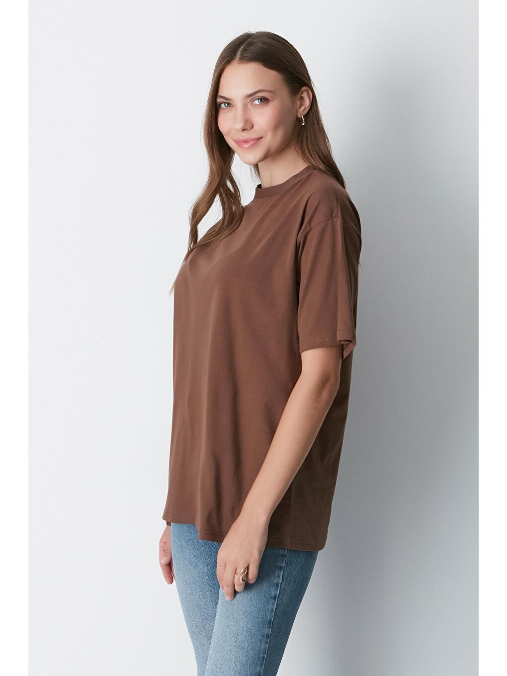 Bisiklet Yaka Kısa Kol 2'Li Casual Basic T-Shirt 961 Kahverengi-3