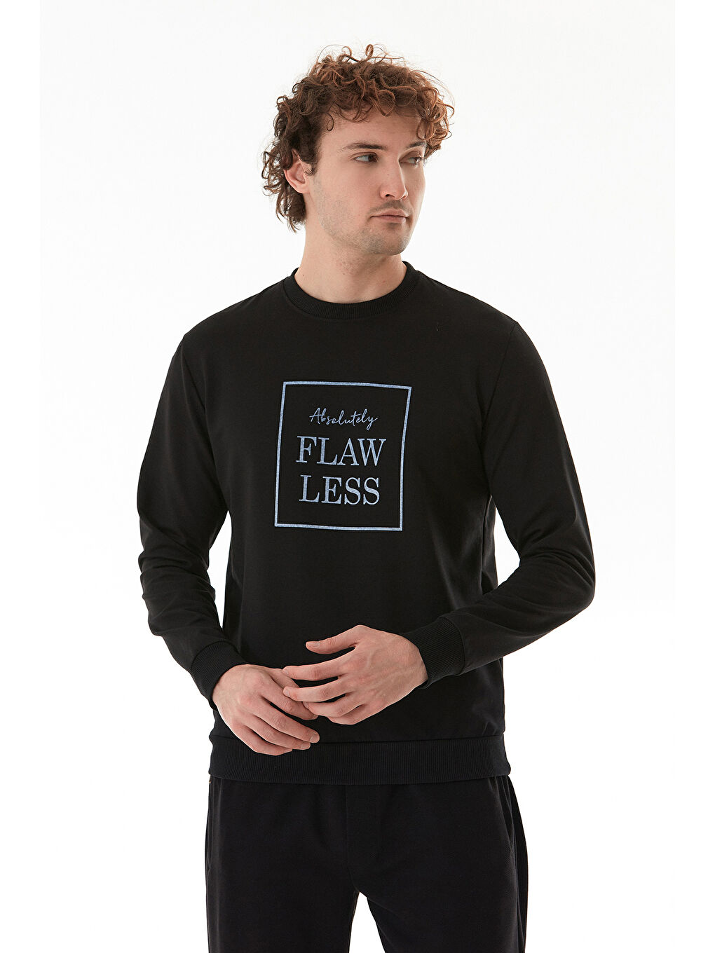Siyah Flaw Less Baskılı Bisiklet Yaka Sweatshirt