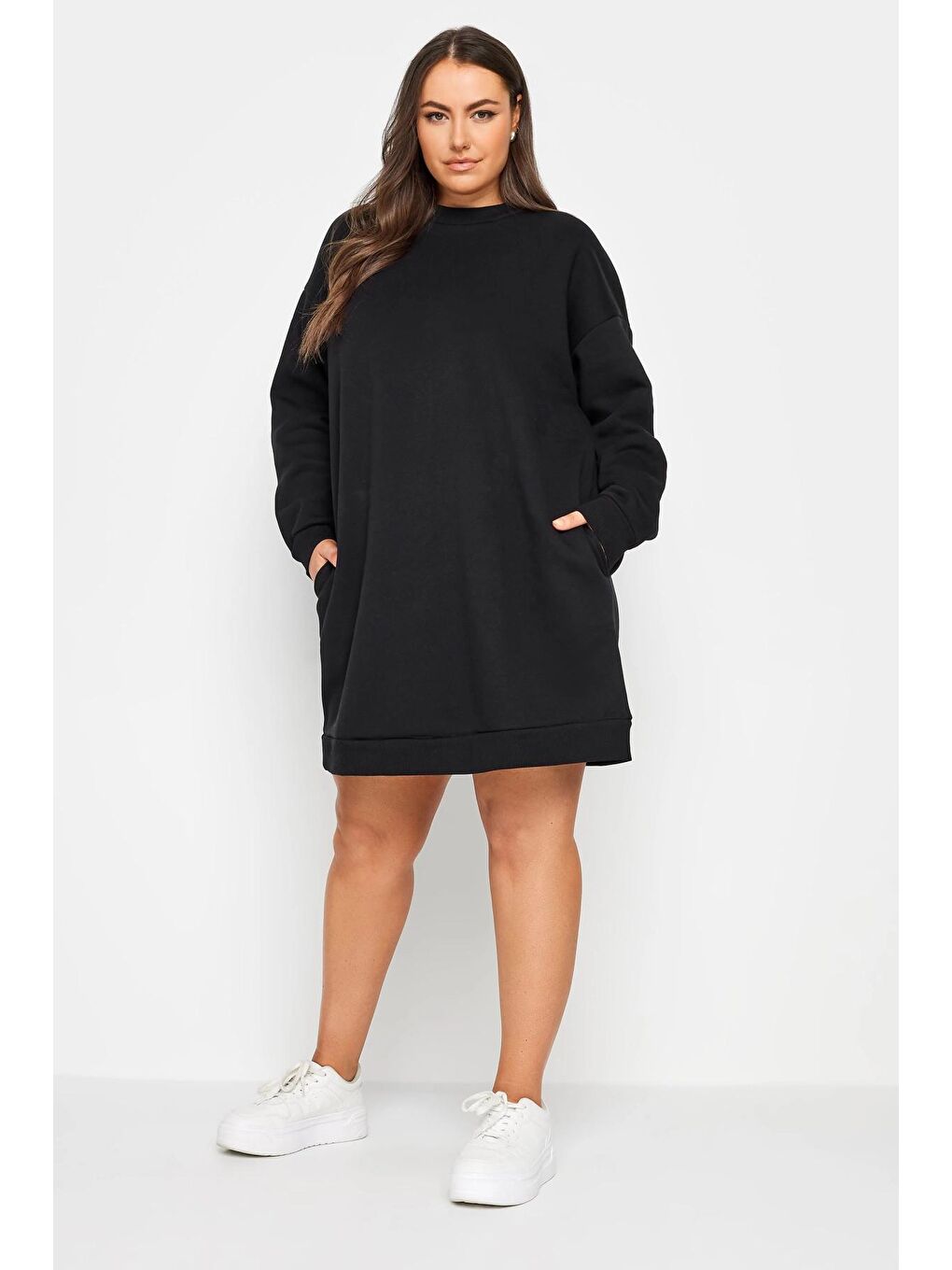 Stil Diva Siyah Büyük Beden Bisiklet Yaka Uzun Kollu Kısa Sweat Elbise 126443 - 3