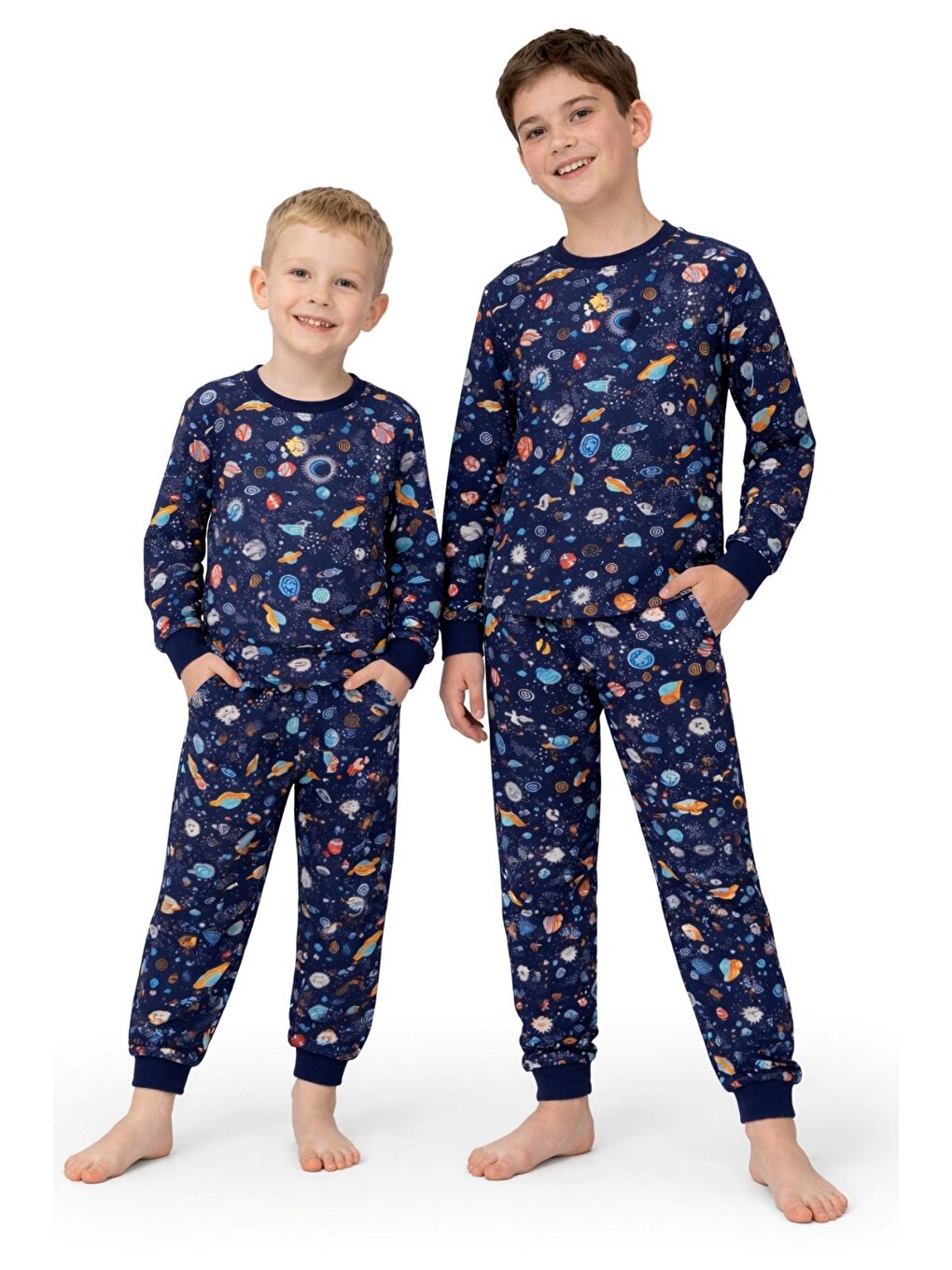 Gezegen Desenli %100 Pamuk Lacivert Çocuk Pijama Takımı