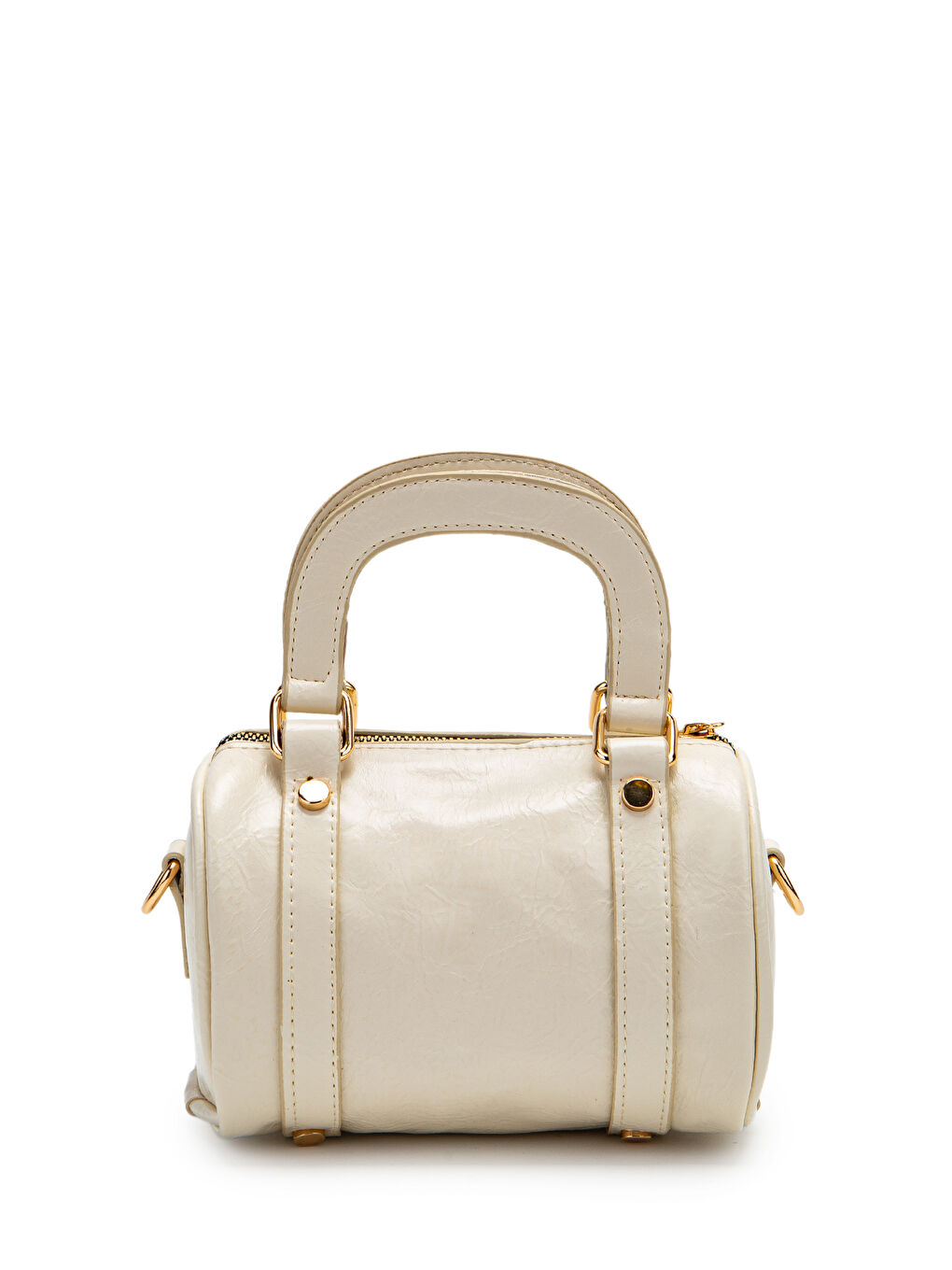 Ekru Suni Deri Lony Yuvarlak Kadın Çapraz Çanta Krem