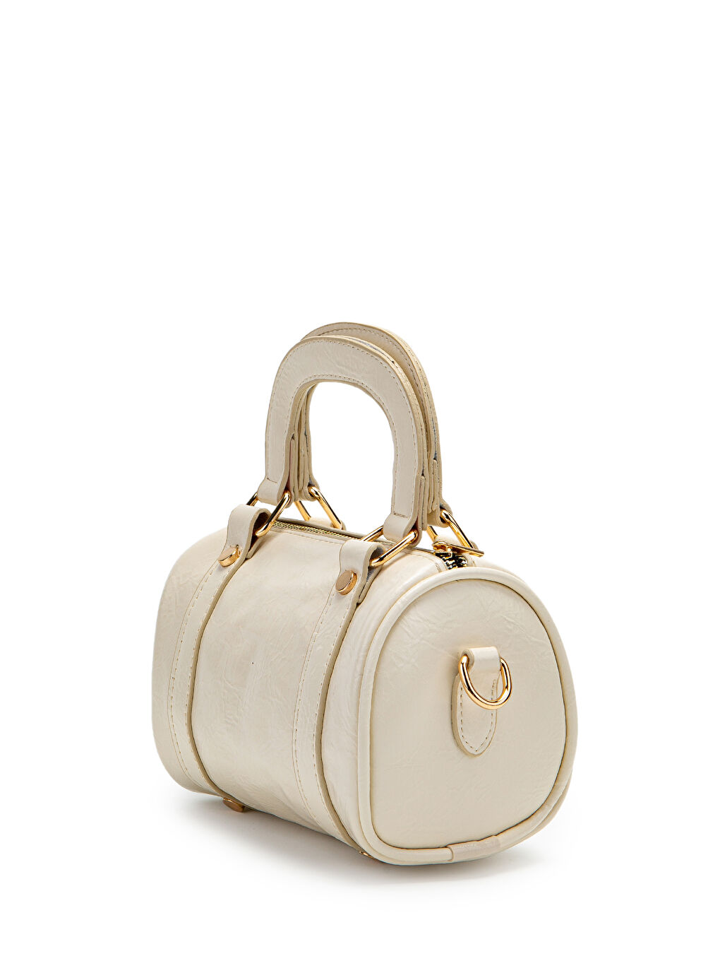 Ekru Suni Deri Lony Yuvarlak Kadın Çapraz Çanta Krem-2