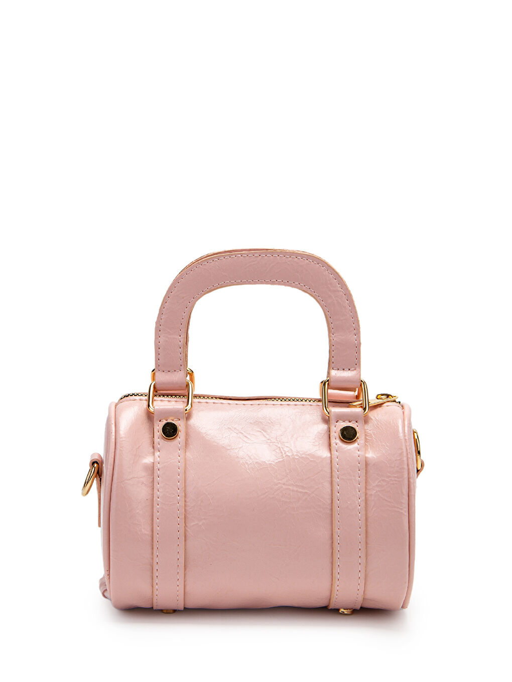 Pembe Suni Deri Lony Yuvarlak Kadın Çapraz Çanta Pudra