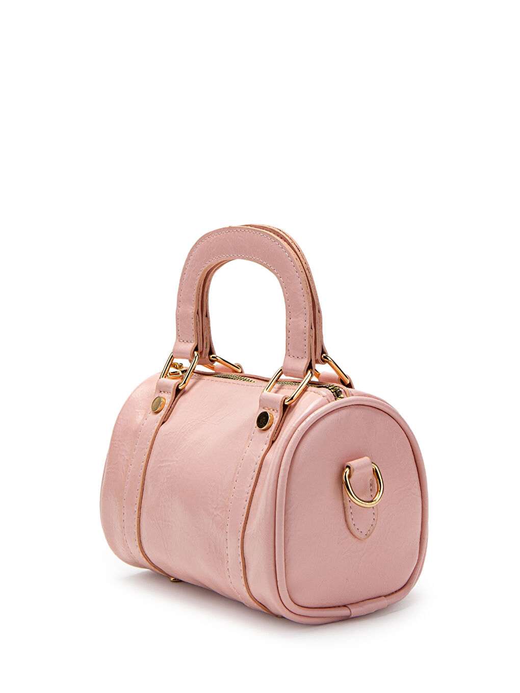 Pembe Suni Deri Lony Yuvarlak Kadın Çapraz Çanta Pudra-1