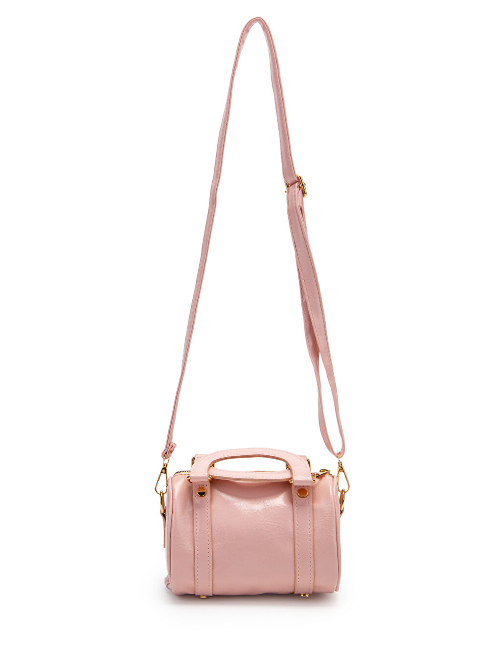 Pembe Suni Deri Lony Yuvarlak Kadın Çapraz Çanta Pudra-2