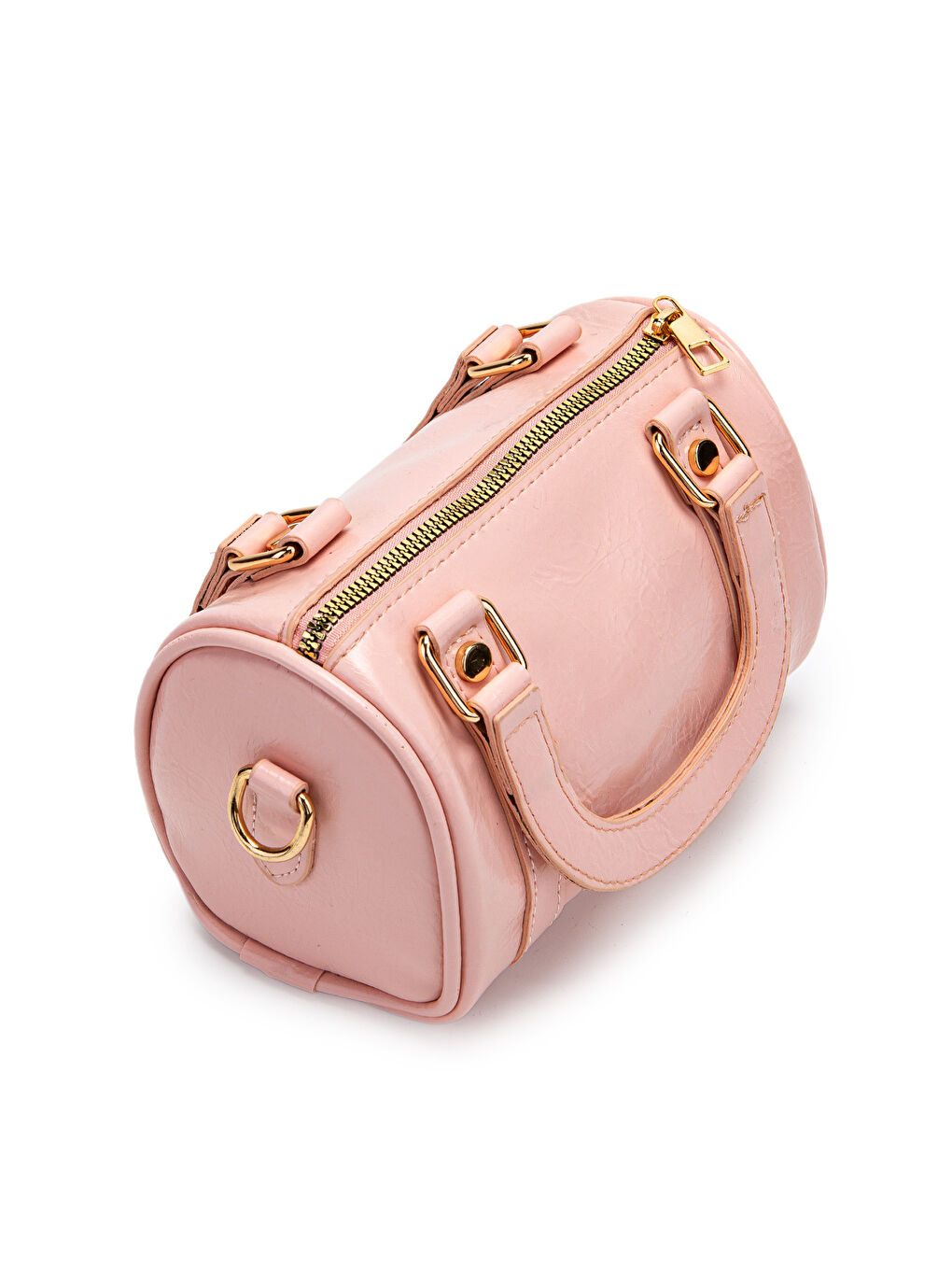 Pembe Suni Deri Lony Yuvarlak Kadın Çapraz Çanta Pudra-3