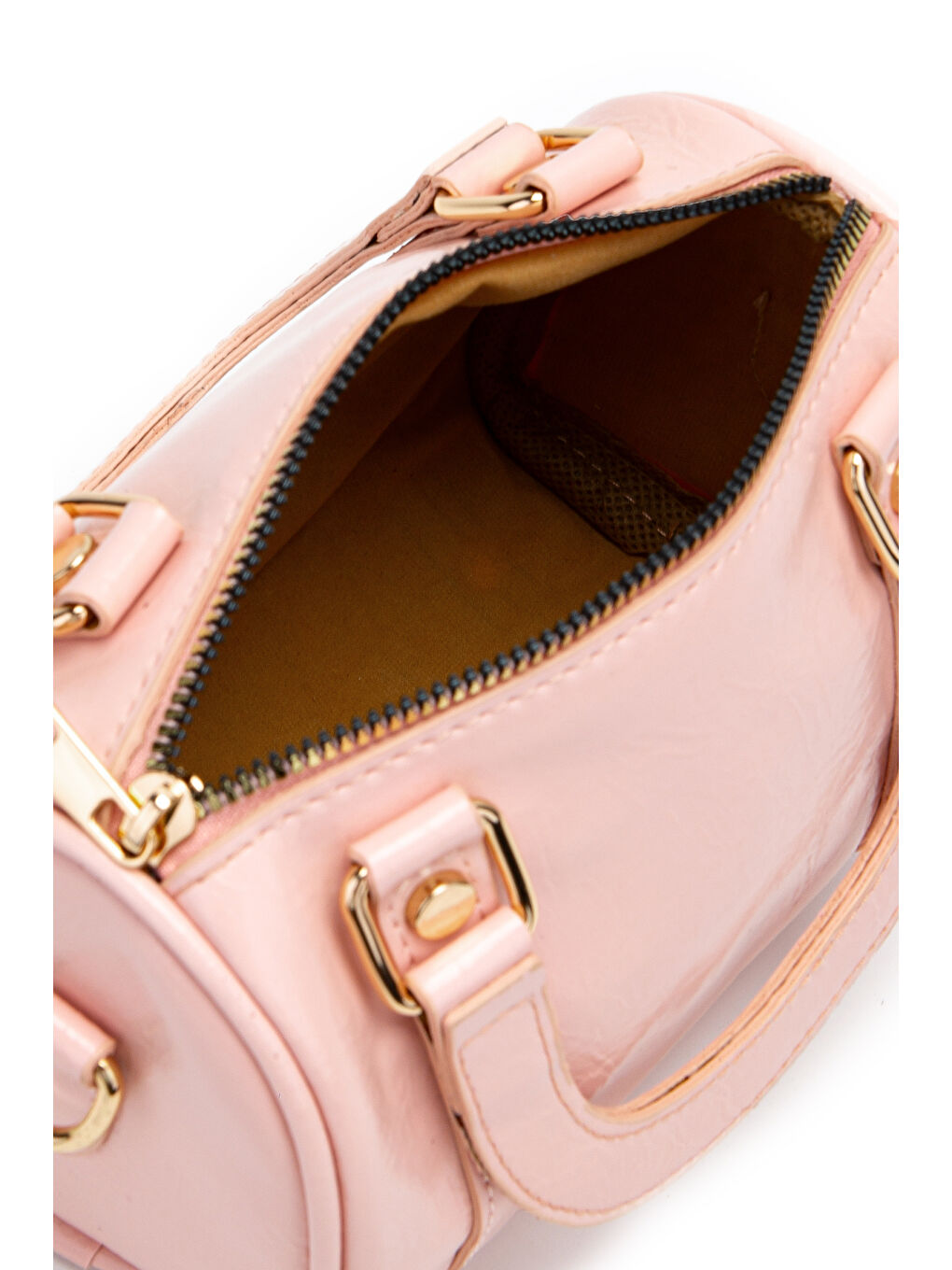 Pembe Suni Deri Lony Yuvarlak Kadın Çapraz Çanta Pudra-4