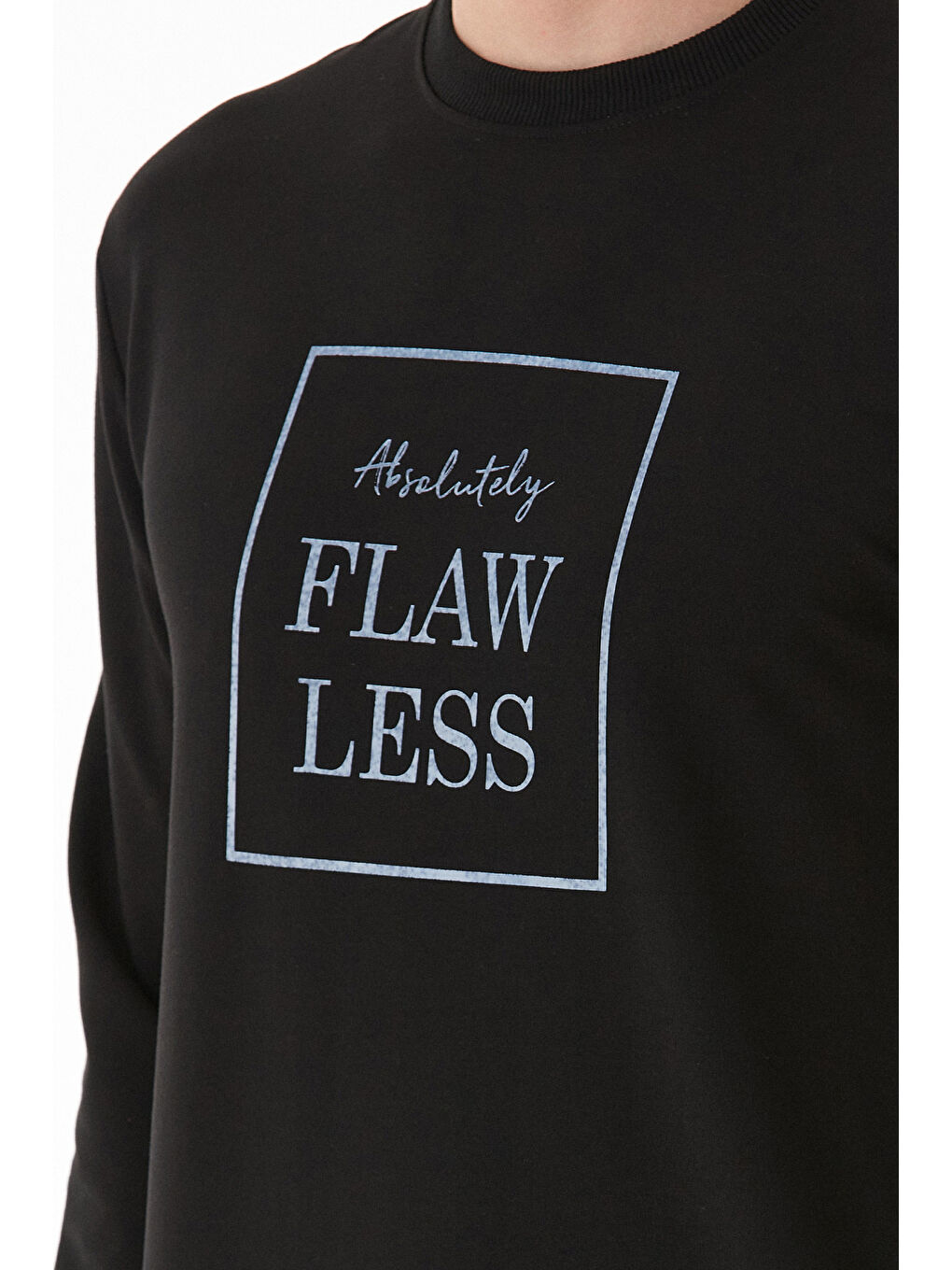 Siyah Flaw Less Baskılı Bisiklet Yaka Sweatshirt-4