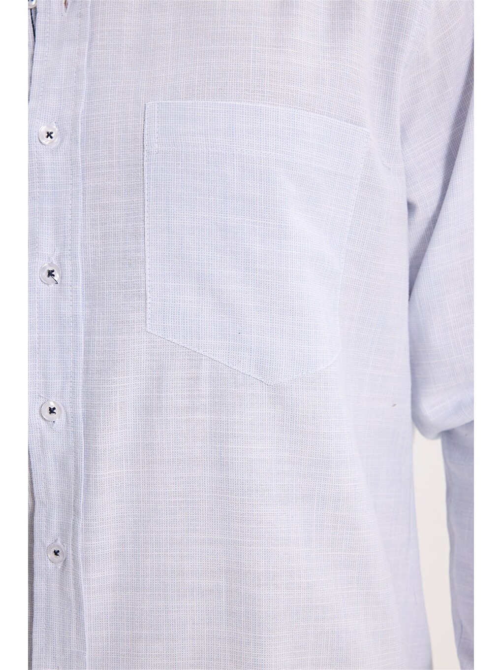 Erkek Regular Fit Klasik Kesim Oversize %100 Pamuk Keten Doku Mavi Gömlek-4