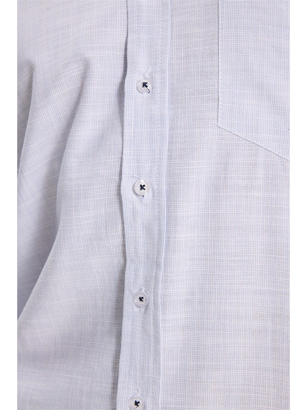 Erkek Regular Fit Klasik Kesim Oversize %100 Pamuk Keten Doku Mavi Gömlek-5