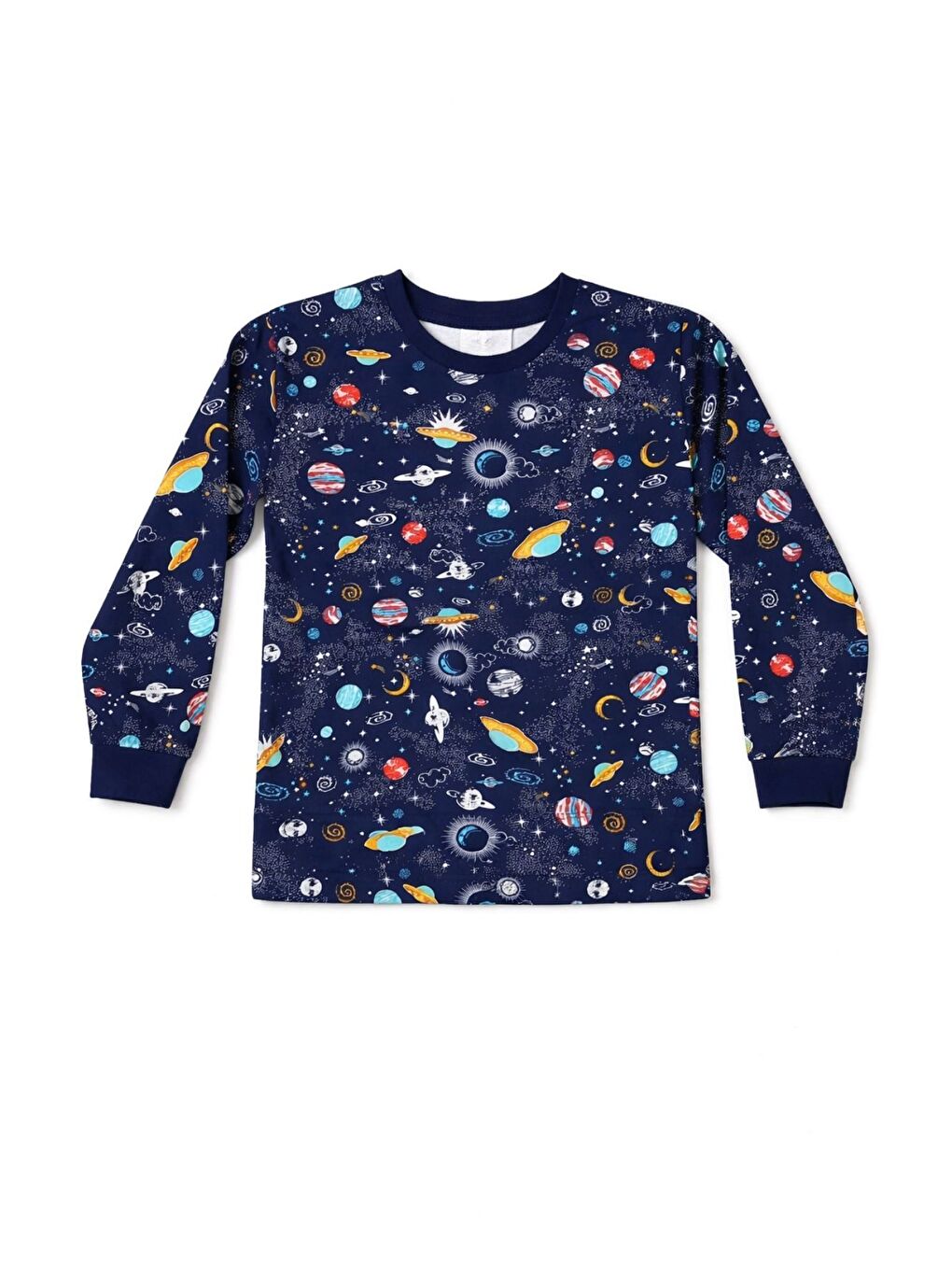 Gezegen Desenli %100 Pamuk Lacivert Çocuk Pijama Takımı-5