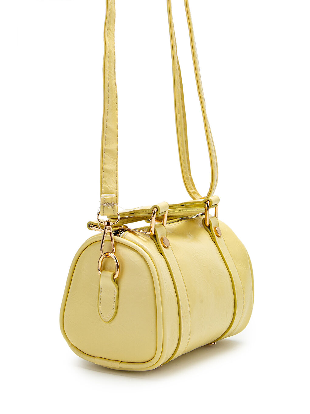 Suni Deri Lony Yuvarlak Kadın Çapraz Çanta Tereyağ Sarısı-3