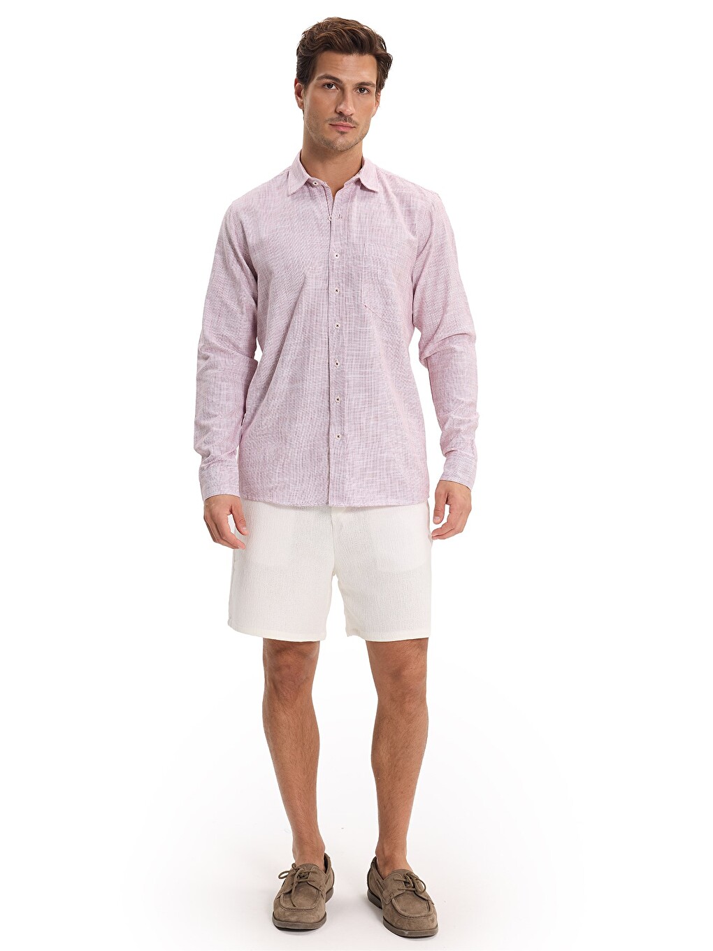 Erkek Regular Fit Klasik Kesim Oversize %100 Pamuk Keten Doku Bordo Gömlek-1
