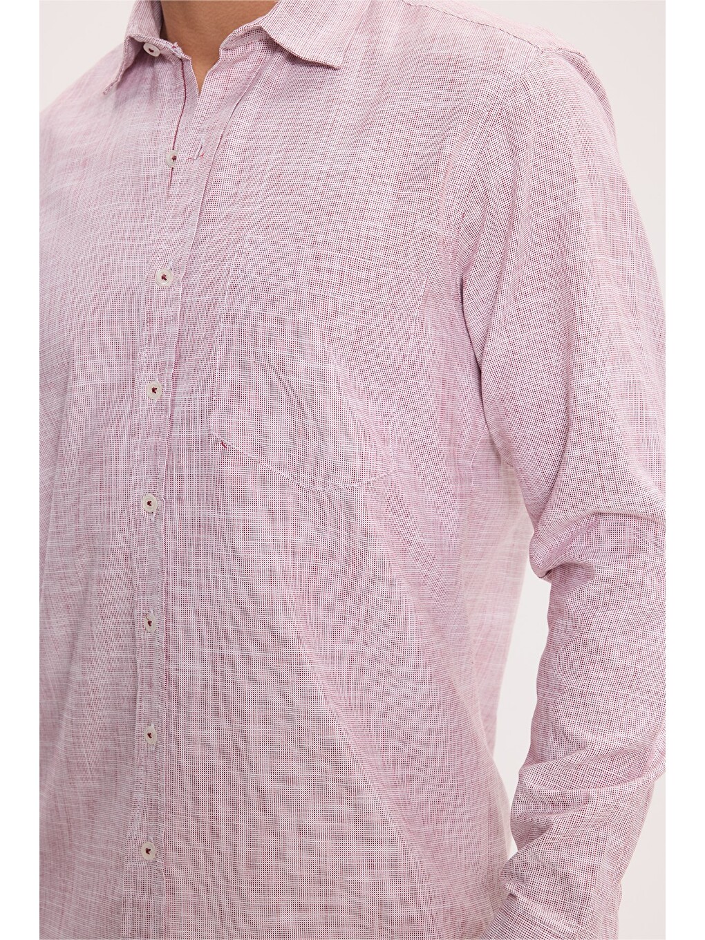 Erkek Regular Fit Klasik Kesim Oversize %100 Pamuk Keten Doku Bordo Gömlek-3