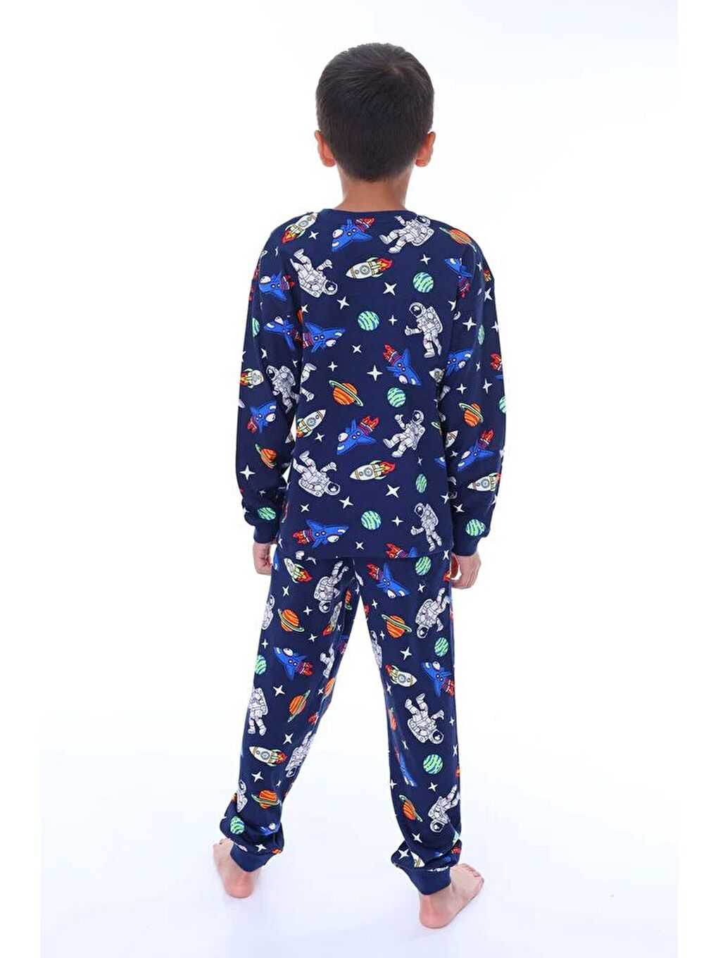 Gezegen Desenli %100 Pamuk Lacivert Çocuk Pijama Takımı-7