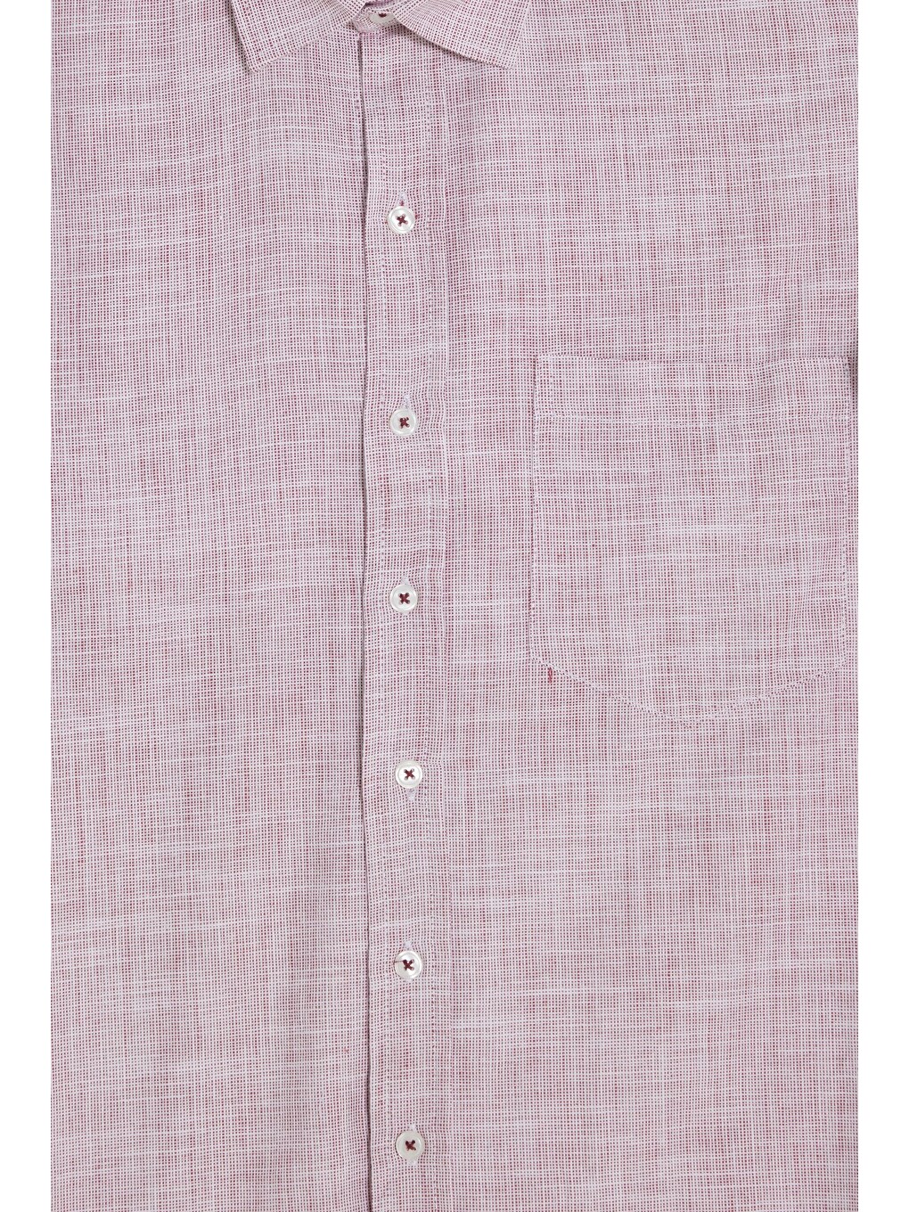 Erkek Regular Fit Klasik Kesim Oversize %100 Pamuk Keten Doku Bordo Gömlek-4