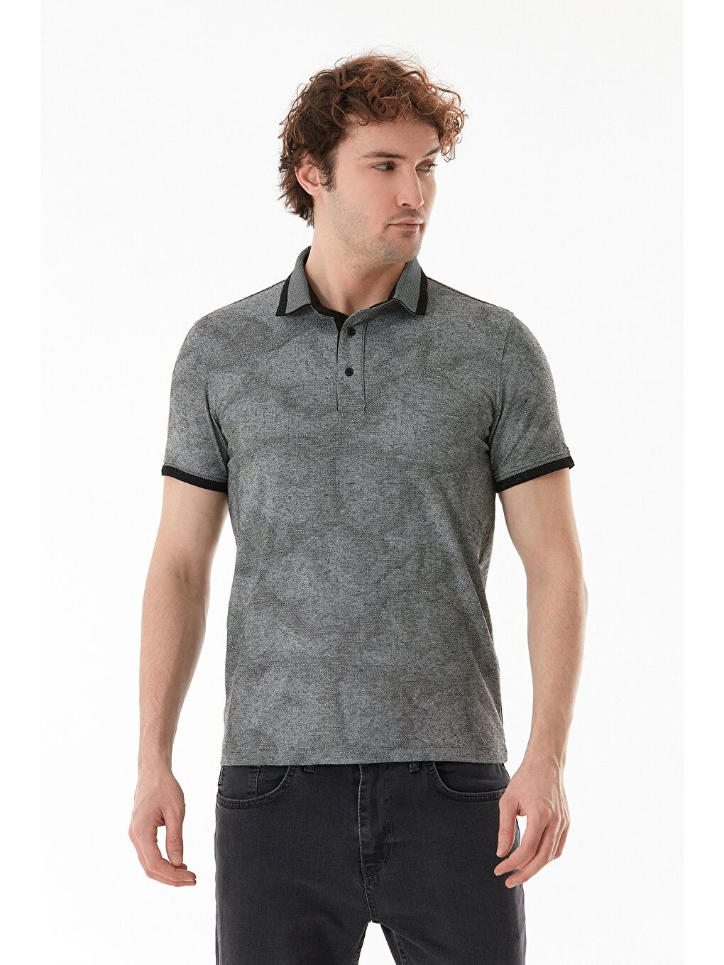 Siyah Basic Polo Yaka Slim Fit Tişört-1