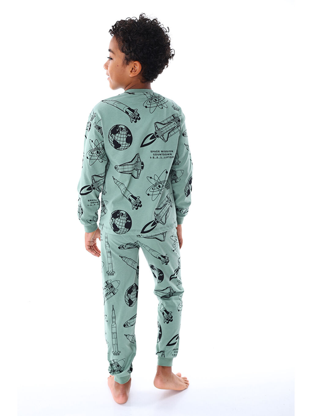 Gezegen Desenli %100 Pamuk Lacivert Çocuk Pijama Takımı-8