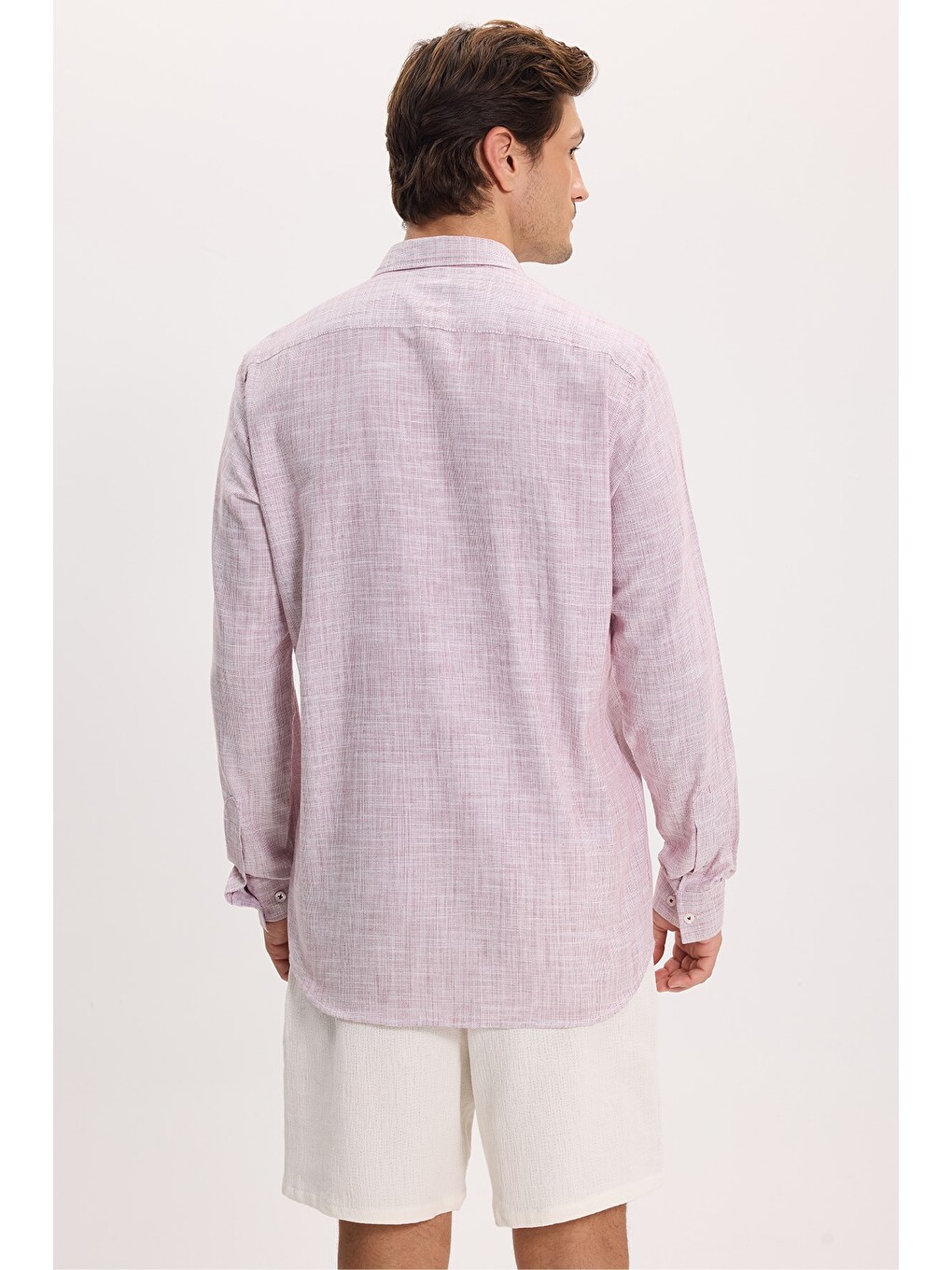 Erkek Regular Fit Klasik Kesim Oversize %100 Pamuk Keten Doku Bordo Gömlek-7