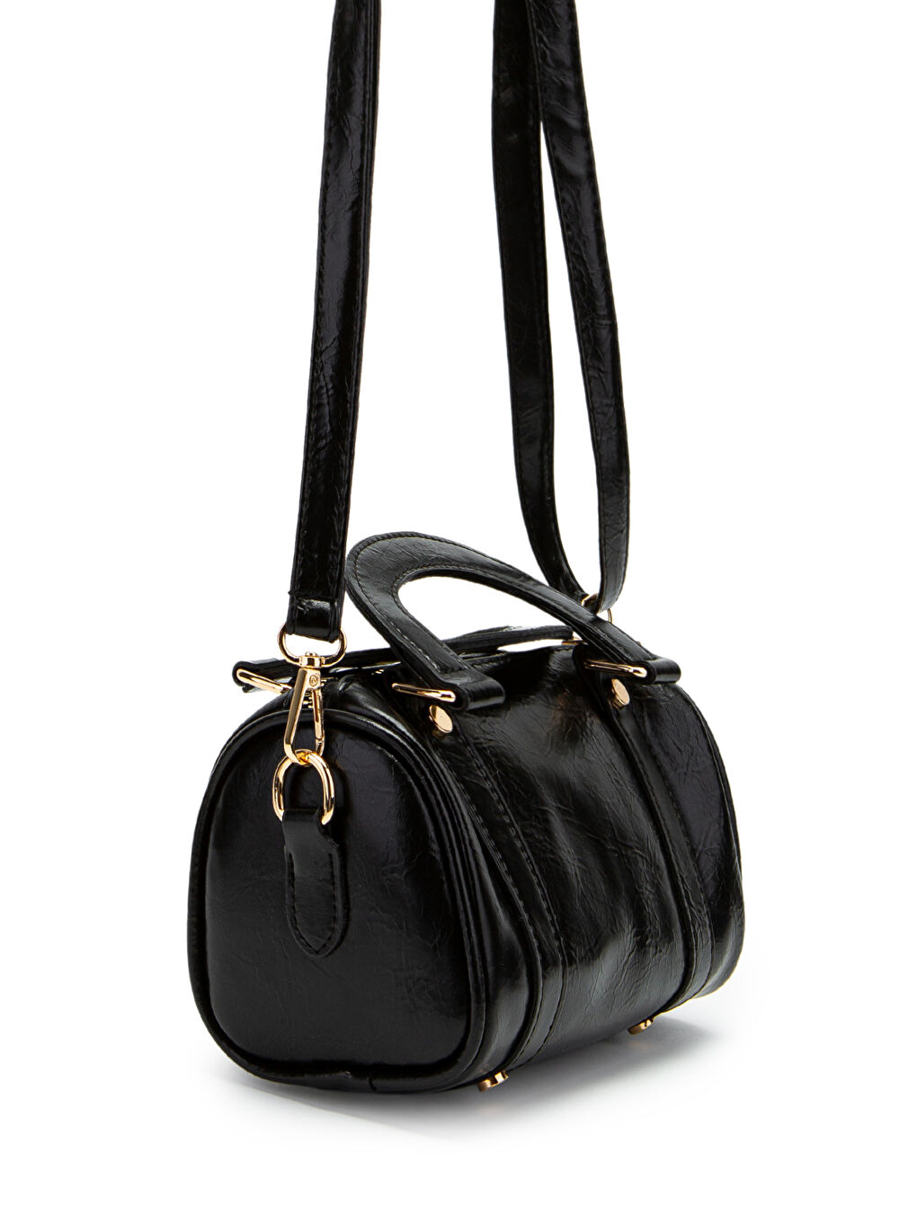 Suni Deri Lony Yuvarlak Kadın Çapraz Çanta Siyah-3