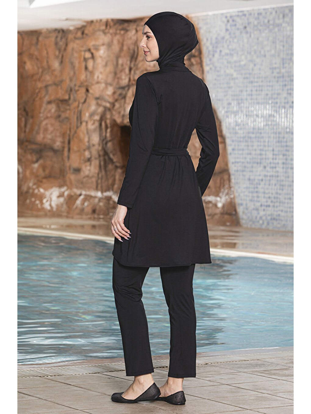 3 lü Pareolu Elastanlı Tam Kapalı Tesettür Mayo 1252 01 Siyah-2
