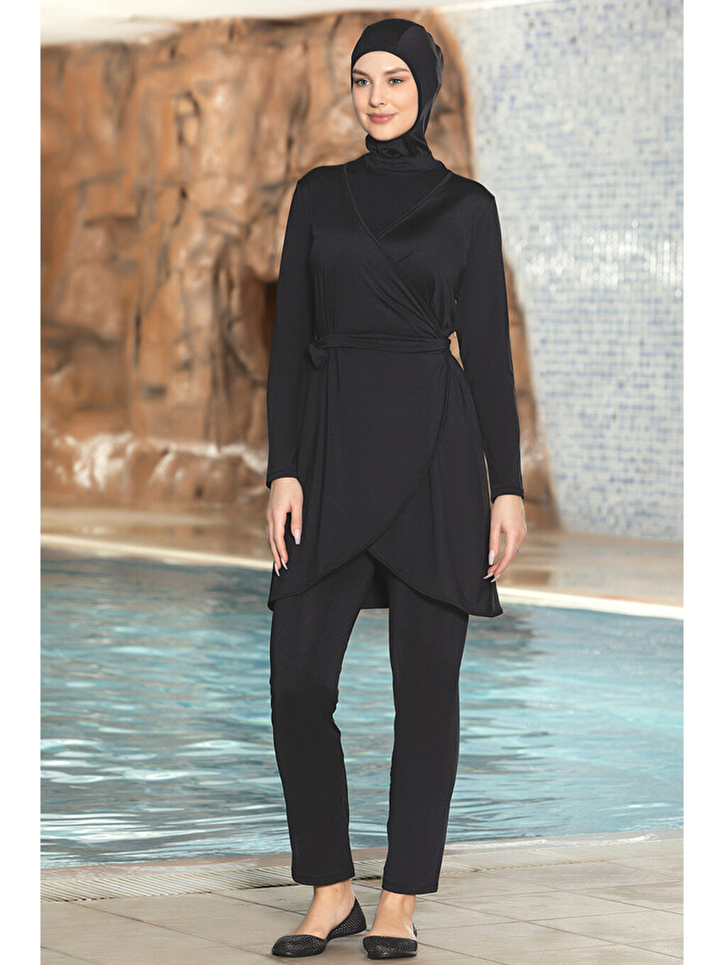 3 lü Pareolu Elastanlı Tam Kapalı Tesettür Mayo 1252 01 Siyah-3