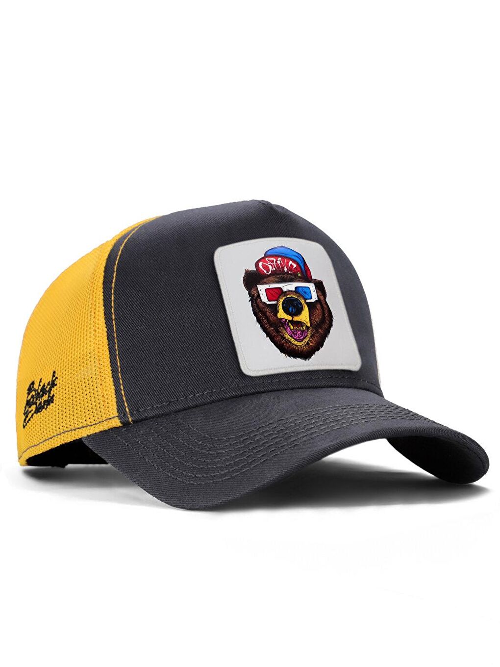 V1 Trucker Ayı - 2 Kod Logolu Unisex Antrasit-Sarı Şapka (Cap)