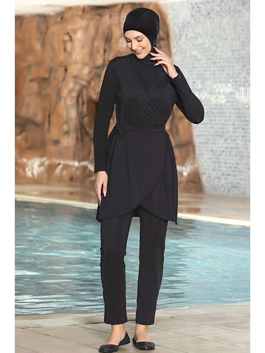 3 lü Pareolu Elastanlı Tam Kapalı Tesettür Mayo 1252 01 Siyah-4