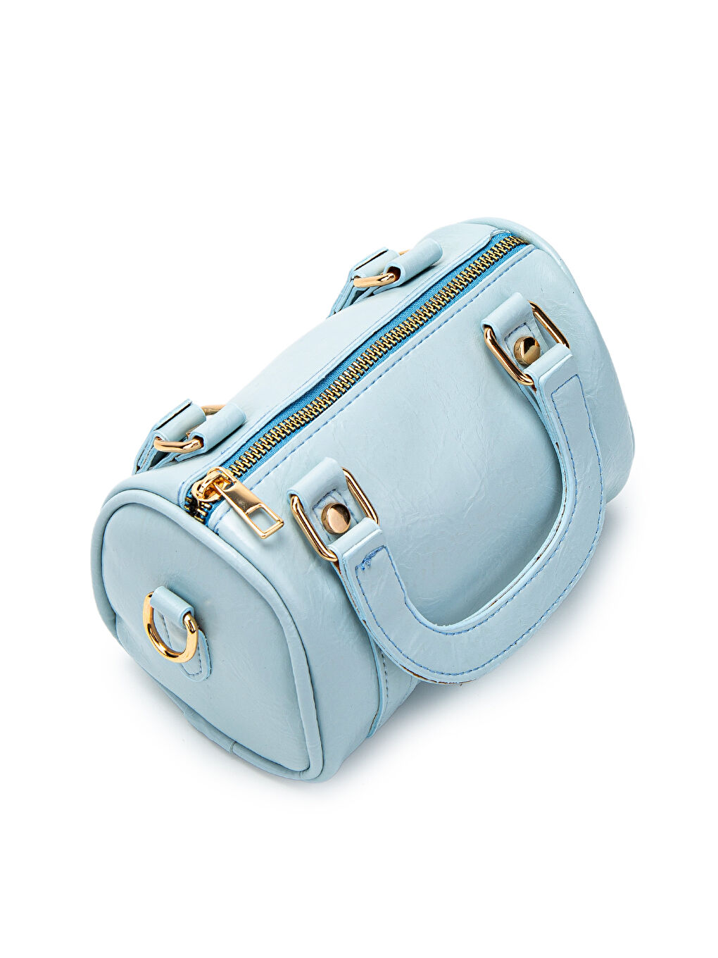 Suni Deri Lony Yuvarlak Kadın Çapraz Çanta Bebe Mavi-4