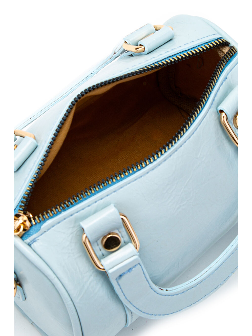 Suni Deri Lony Yuvarlak Kadın Çapraz Çanta Bebe Mavi-5