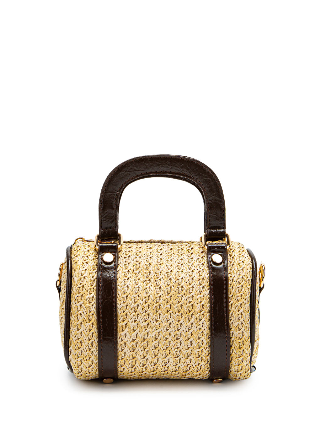 Suni Deri Lony Yuvarlak Kadın Çapraz Çanta Hasır Kahverengi