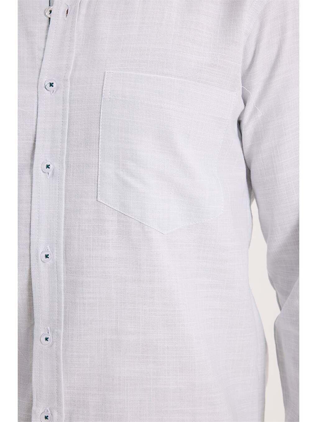 Erkek Regular Fit Klasik Kesim Oversize %100 Pamuk Keten Doku Yeşil Gömlek-4