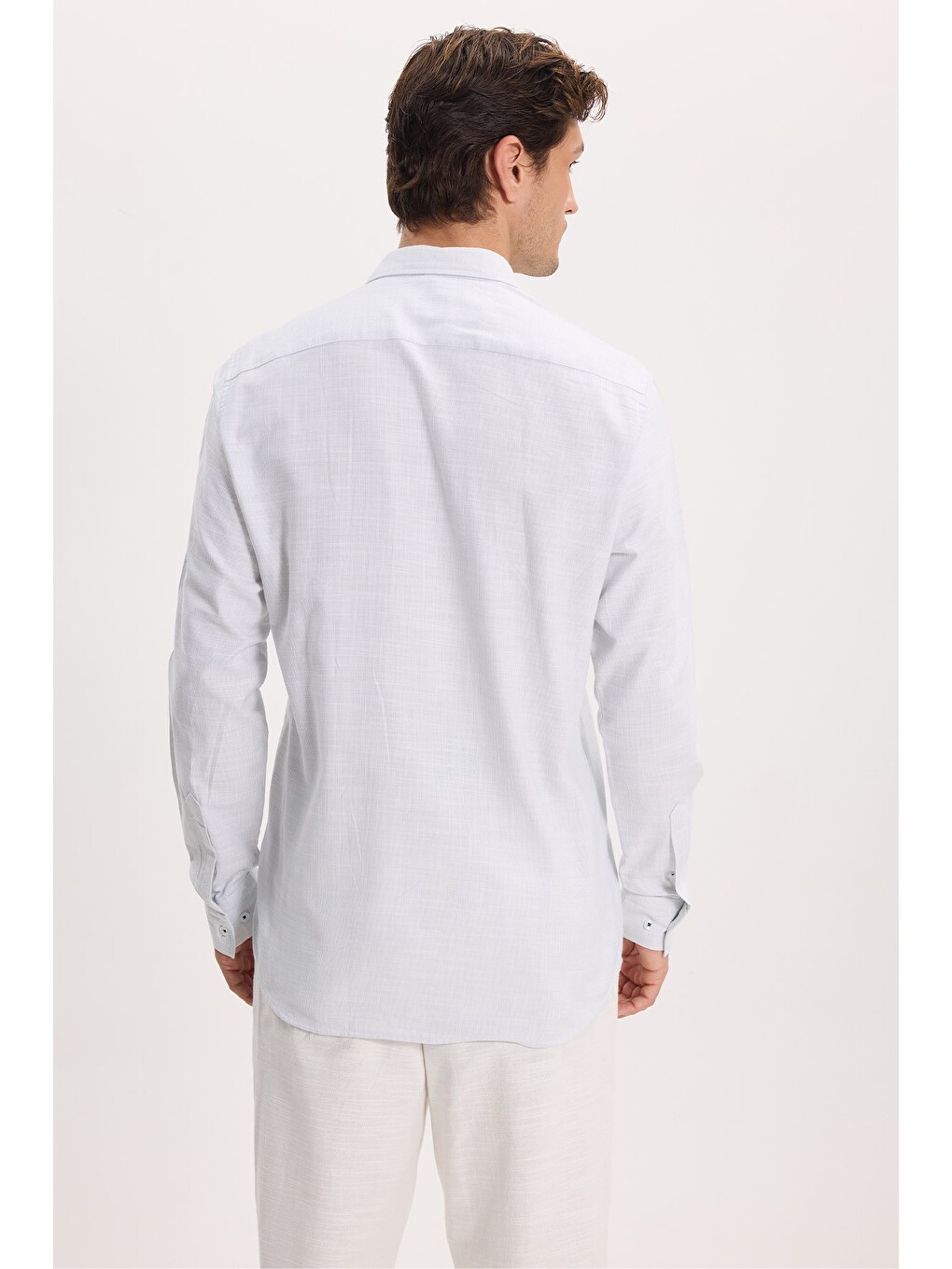 Erkek Regular Fit Klasik Kesim Oversize %100 Pamuk Keten Doku Yeşil Gömlek-6
