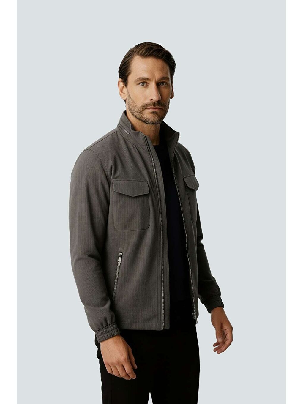 Gri Kapüşonlu Erkek Mont – Modern Kesim-2