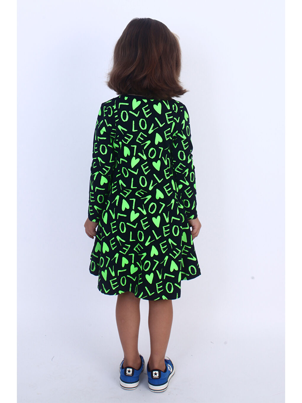 Lacivert Kız Çocuk Love Baskılı Elbise-1