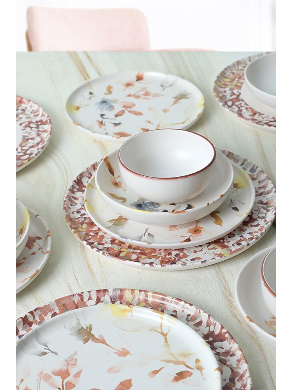Karışık Brown Flowers Nordic Yemek Takımı 24 Parça 6 Kişilik-2