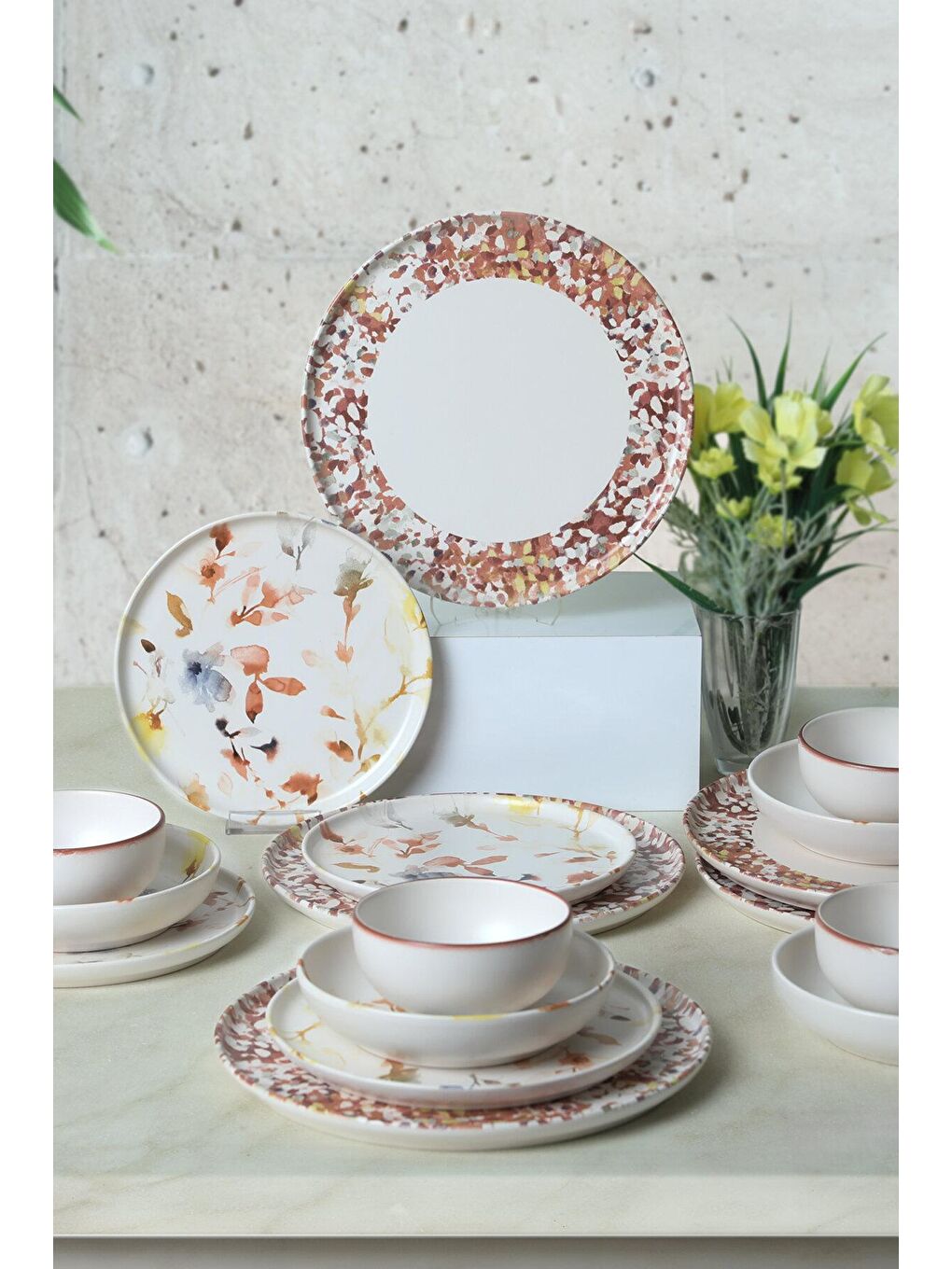 Karışık Brown Flowers Nordic Yemek Takımı 24 Parça 6 Kişilik-3