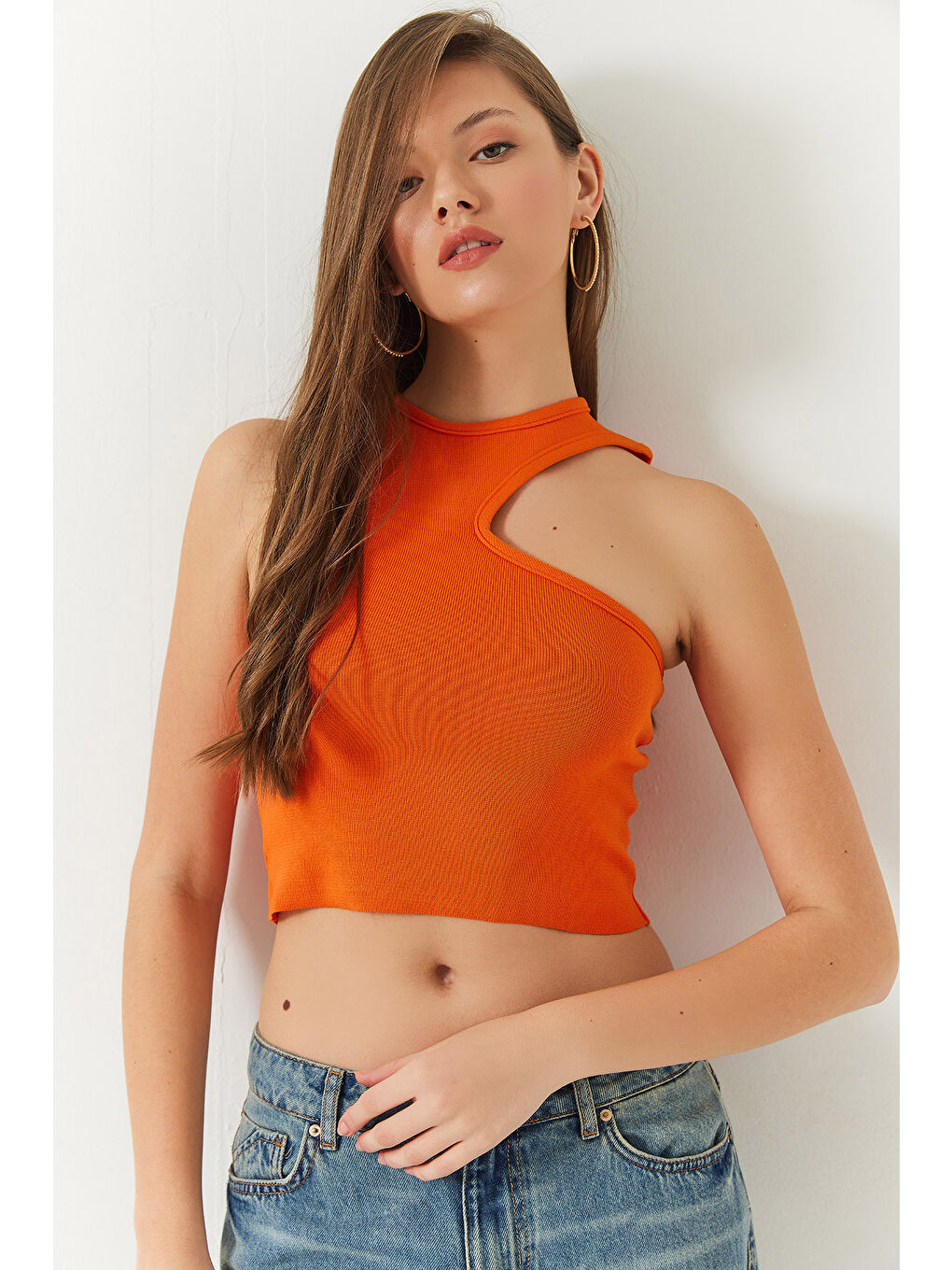 Turuncu Kadın Basic Omuz Dekolteli Bluz