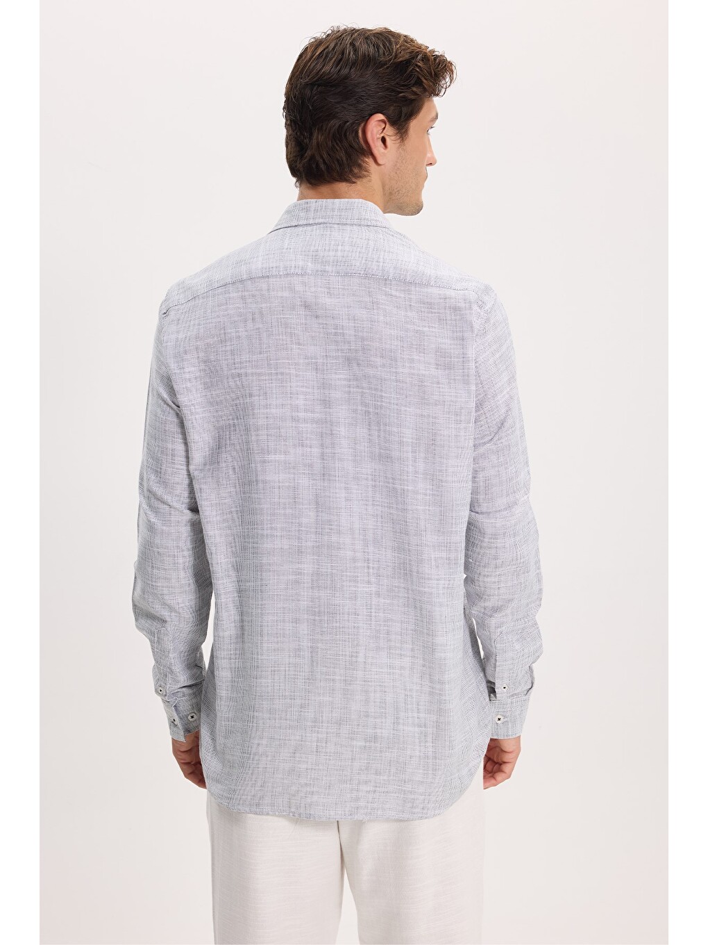 Erkek Regular Fit Klasik Kesim Oversize %100 Pamuk Keten Doku Gri Gömlek-5